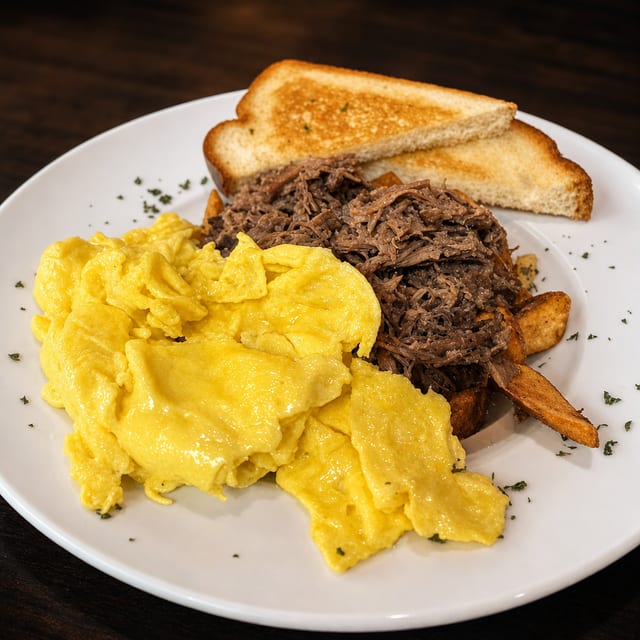 Texas BBQ Brisket Hash and Eggs.